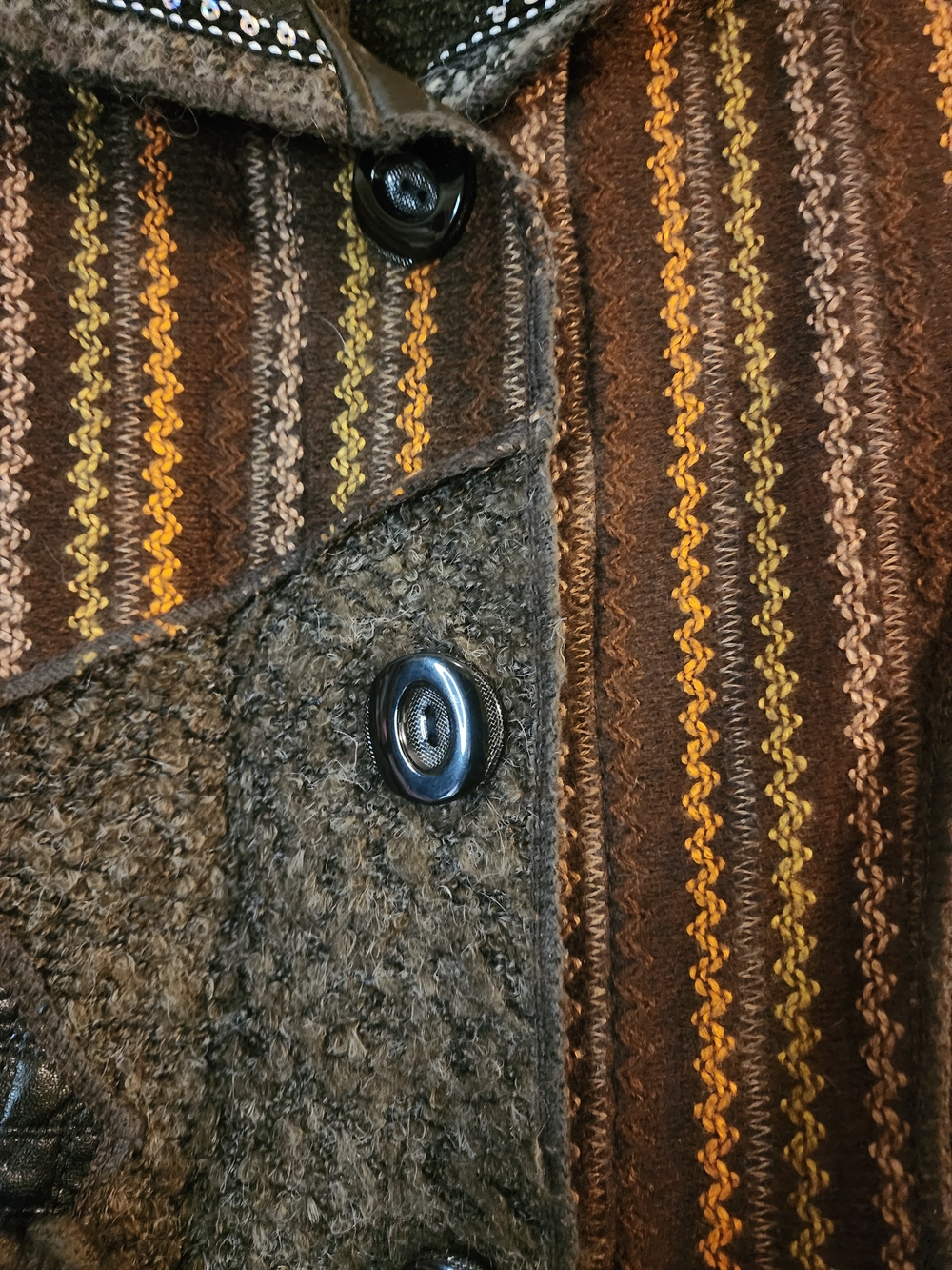 Liquid by Sioni Boho Patchwork Knit Cardigan Jacket in Brown & Tan - Picture 5 of 14